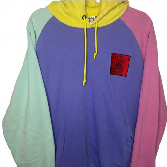 Teddy Fresh Colorblock Hoodie Sweatshirt Large Purple Pink Mint Yellow - Picture 4 of 8
